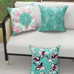 Bianca Suzane Coral & Teal Micro Fiber Reversible Printed Cushion Covers - Set of 3-17
