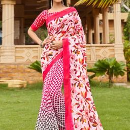 Saree Mall Pink Linen Floral Print Saree With Unstitched Blouse-image-48