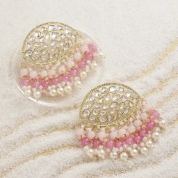 Zaveri Pearls Pink Cluster Beaded Ethnic Kundan Drop Earrings-ZPFK15187-22