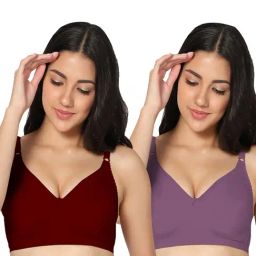 IN CARE Maroon & Purple Full Coverage Non-Wired T-Shirt Bra - Pack of 2-image-55