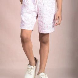 Crimsoune Club Boys Peach Cotton Floral Shorts-image-30