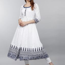 Vishudh Women White & Navy Blue Printed Anarkali Kurta-image-99