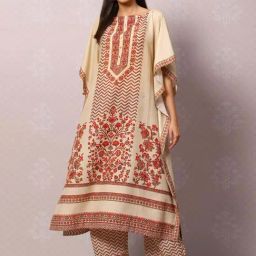 Biba Beige Printed Kurta Palazzo Set-image-32
