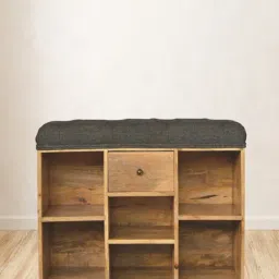 Artisan Furniture Brown Tweed 6 Slot Shoe Storage Bench Oak-ish Finish-37