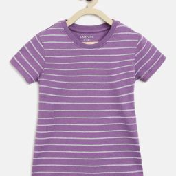Campana Kids Purple & Grey Cotton Striped T-Shirt-image-67