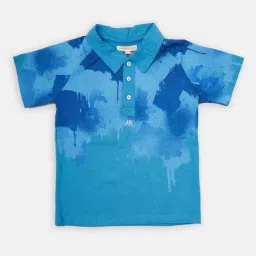 Angel & Rocket Kids Blue Cotton Printed Polo T-Shirt-image-80