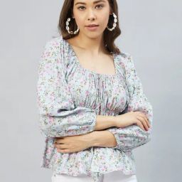 Marie Claire Light Blue Floral Print Peplum Top-picture-22