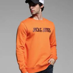 Jack & Jones Orange Cotton Regular fit Graphic Sweatshirts-image-13