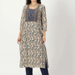 Saffron Threads Blue Cotton Printed Straight Kurta-image-75