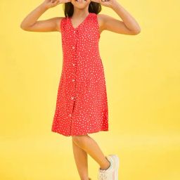 StyloBug Girls Red Regular Fit Printed Dress-image-57