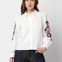 Vero Moda White Cotton Embroidered Shirt-picture-38