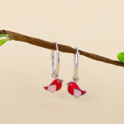 GIVA 92.5 Sterling Silver Rosy Bird Hoop Earrings for Kids Girls-picture-9