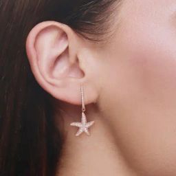 Kai Jewel Sterling Silver Zircon Studded Starfish Drop Rose Gold Earrings for Women-image-44