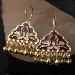 Karatcart Gold-Plated Maroon Meena Peacock Design Drop Earrings for Women-34