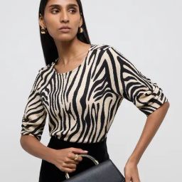 Wardrobe by Westside Beige & Black Animal Printed Top-image-37