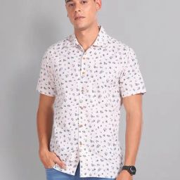 AD by Arvind Beige Slim Fit Printed Shirt-image-43