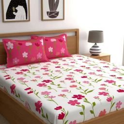 Dreamscape Dark Pink Cotton Floral Bed Sheets Sets-15