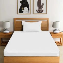 Dreamscape Stripe White 220 TC Cotton Single Bedsheet with Pillow Cover-image-22