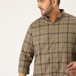 Sztori Men Plus Size Beige Tartan Checks Checked Casual Shirt-picture-41