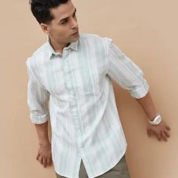 Code By Lifestyle Green Regular Fit Striped Shirt-image-81