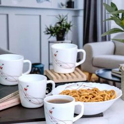 Cello White Opalware 4 Ricca Mug & 1 Bowl  (0.18 L)-26
