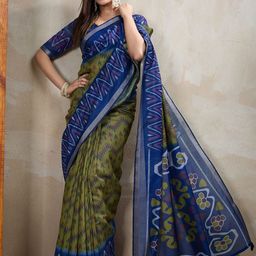 KALINI Green Printed Cotton Blend Chanderi Sarees-picture-35