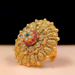 JYONA Gold-Plated Artificial Stones & Pearls Studded Adjustable Finger Ring-14