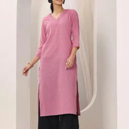 Libas Pink Striped Printed Straight Kurta with Pocket-picture-48