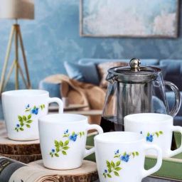 Cello White & Green Opalware Coffee Mugs (0.18 L) - Set of 12-25