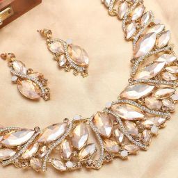 SOHI Gold Statement Necklace & Earring Set-3