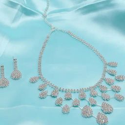 SOHI Silver Statement Necklace & Earring Set-image-75