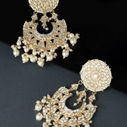 Zaveri Pearls Gold Tone Ethnic Kundan & Pearls Embellished Dangler Earrings-ZPFK11541 image 1