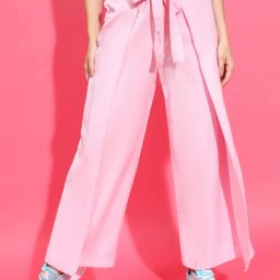Oxolloxo Pink Linen Regular Fit Mid Rise Pants-picture-8