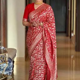 Anjaneya Sarees Red Silk Woven Saree With Unstitched Blouse-picture-30