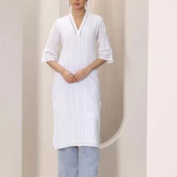 Libas White Woven Design Straight Kurta with Lining-image-69