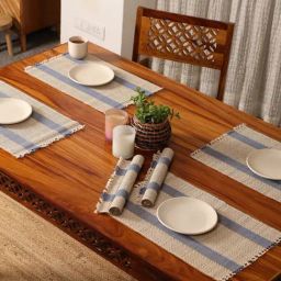 Peepul Tree Powder Blue Natural Plant Fibre Threads Woven Table Placemats - Set of 6-image-57