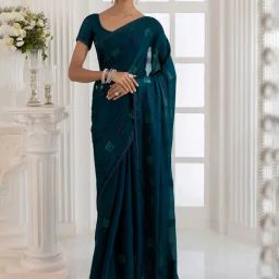 Soch Teal Blue Embellished Saree With Unstitched Blouse-picture-23