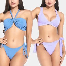 Secrets By ZeroKaata Blue & Purple Plain Swimwear Bikini-image-69