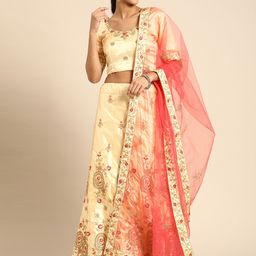 Shaily Cream-Coloured & Golden Semi-Stitched Lehenga & Unstitched Blouse with Dupatta-3