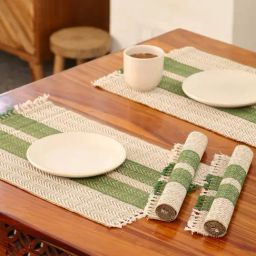 Peepul Tree Olive Green Natural Plant Fibre Threads Woven Table Placemats - Set of 4-picture-1