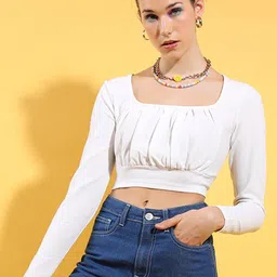 Tokyo Talkies Square Neck Long Sleeves Gathered Blouson Crop Top-picture-51