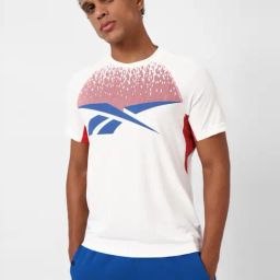 Reebok White Slim Fit Badminton Printed Sports T-Shirt-image-98
