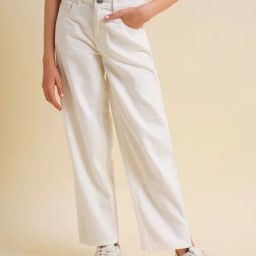 Vero Moda Girls Cloud Dancer Solid Loose White Jeans-image-96