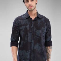 Spykar Black Slim Fit Printed Shirt-image-66