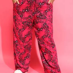 Oxolloxo Plus Size Pink & Black Printed Mid Rise Pants-image-87