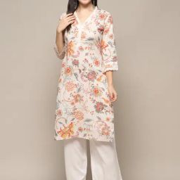 Biba Off-White Cotton Printed Straight Kurta-image-94