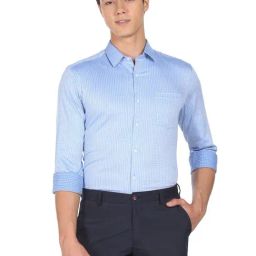 Arrow Blue Cotton Slim Fit Checks Shirt-picture-38