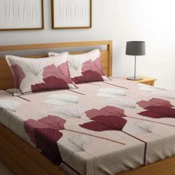 Klotthe Beige & Pink 300 TC Polycotton Double Book Fold Bedsheet with 2 Pillow Covers-image-73