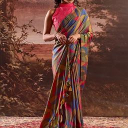 Satrani Green Printed Saree With Unstitched Blouse-image-89