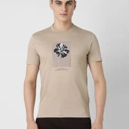 Van Heusen Khaki Cotton Slim fit Print Casual T-Shirt-image-20
